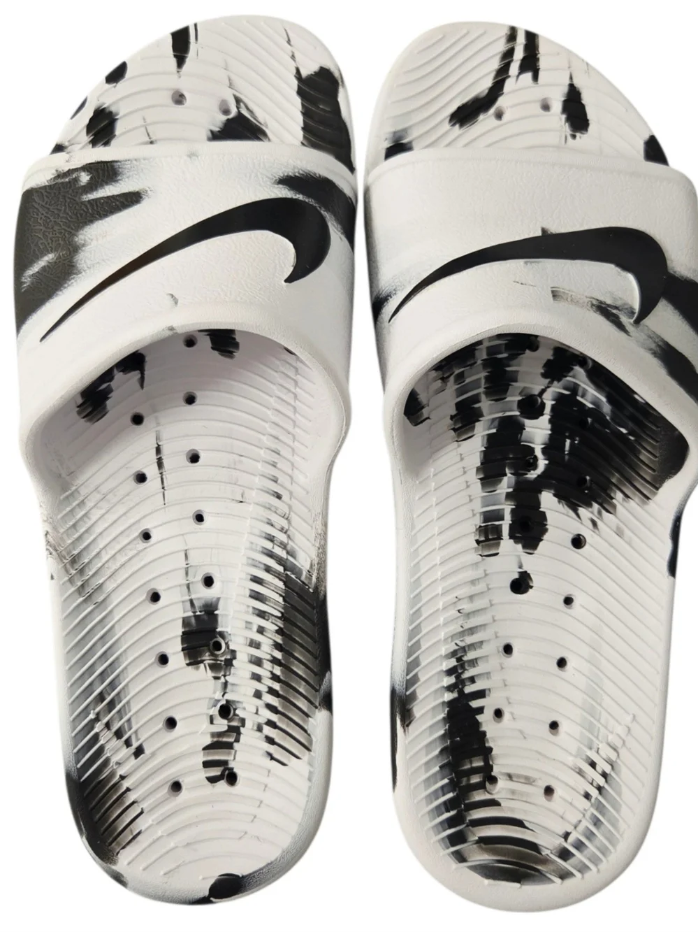 Nike Kawa Black/White Marble AQ0106-100 Men's Size 10 Shower Slide Sandals